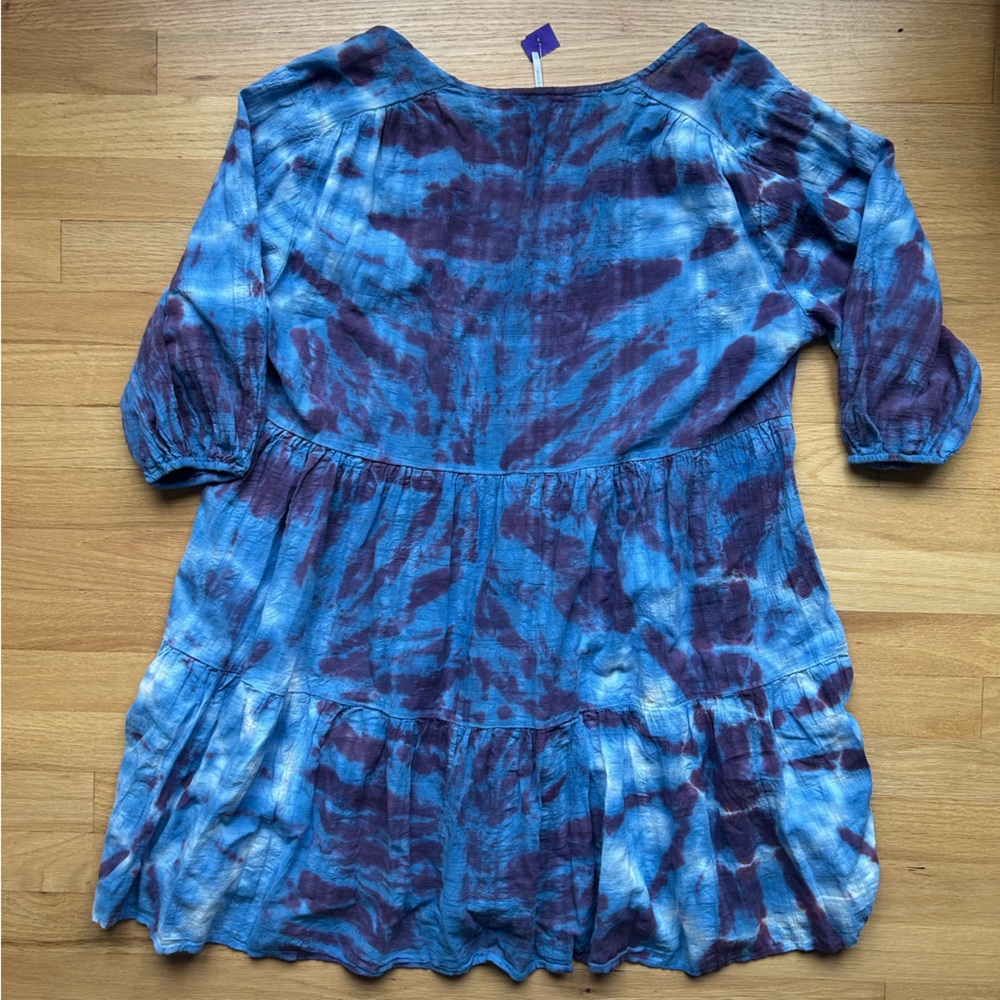 Young Fabulous & Broke Mini Dress Blue Purple Tie Dye Oversize Relaxed Fit NWOT - Picture 5 of 5